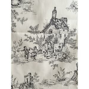 VTG Toile de Jouy Fabric Black On Cream Pictorial French Country Remnant 2 + Yds
